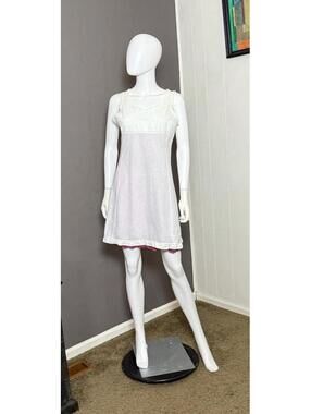 1930's-40's Cotton Slip Dress S/M Lightweight Cream Tank Dress with Lace